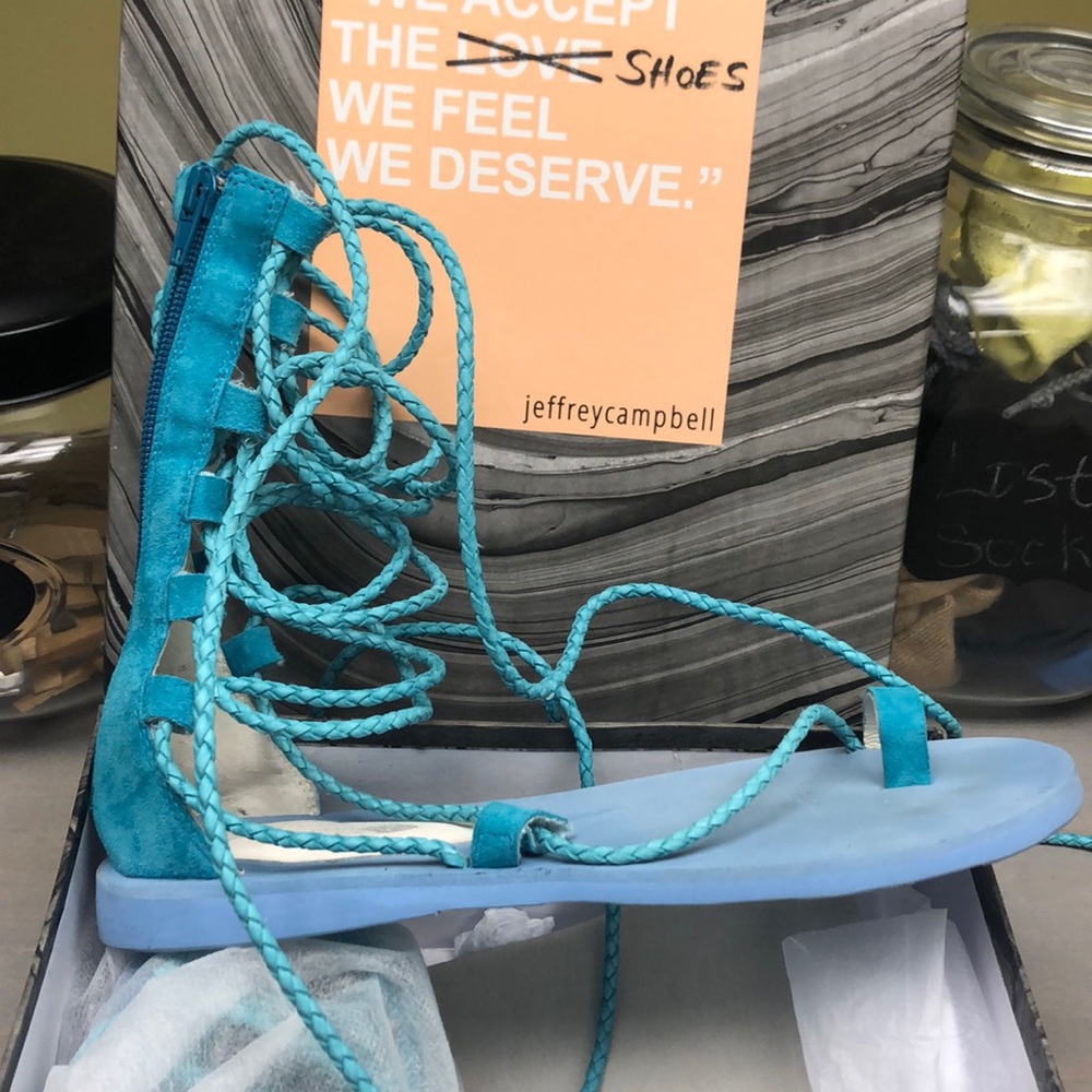 Jeffrey Campbell blue suede lace up flats